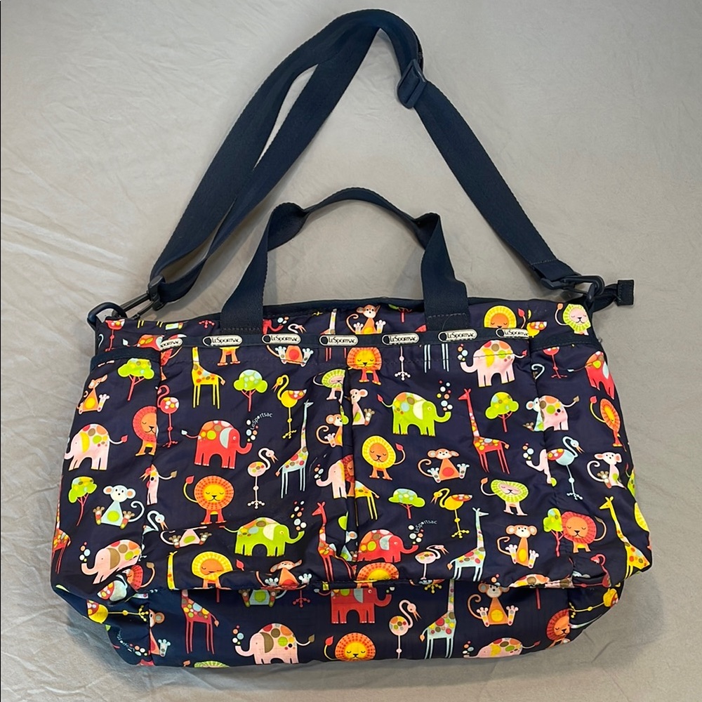 LeSportsac Ryan Diaper Bag Colorful Zoo Cute Animal Tote Baby Changing Pad Navy